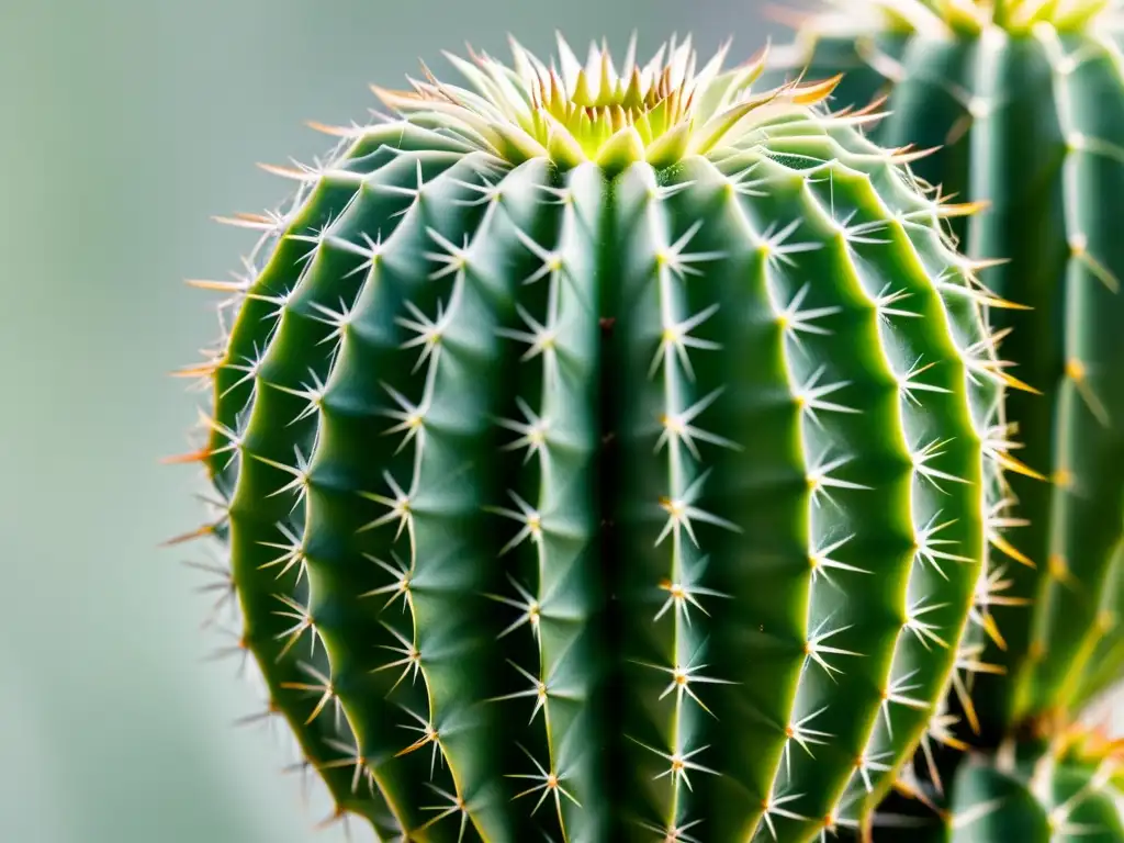 Detalle de un cactus sin espinas, mostrando sus intrincados patrones y texturas, en un fondo blanco