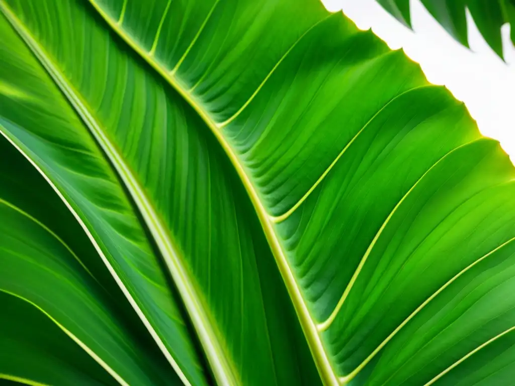 Detalle exquisito de una exuberante planta tropical, emanando serenidad y elegancia