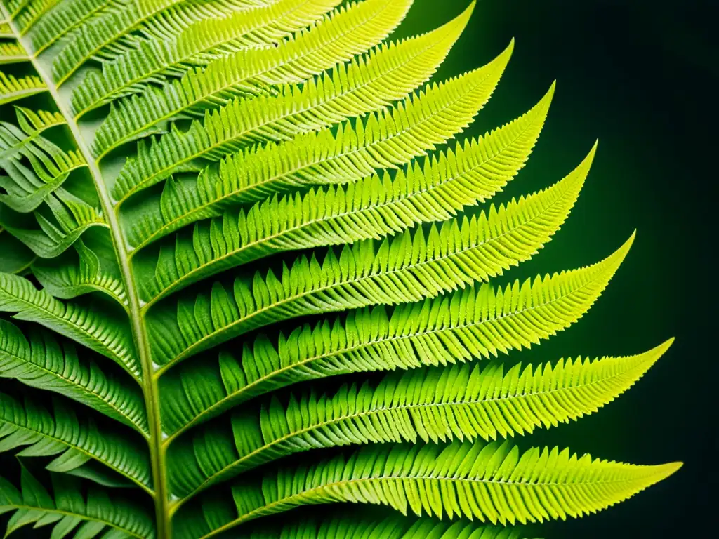 Detalle exquisito de un helecho exótico en 8k, resaltando sus patrones y texturas