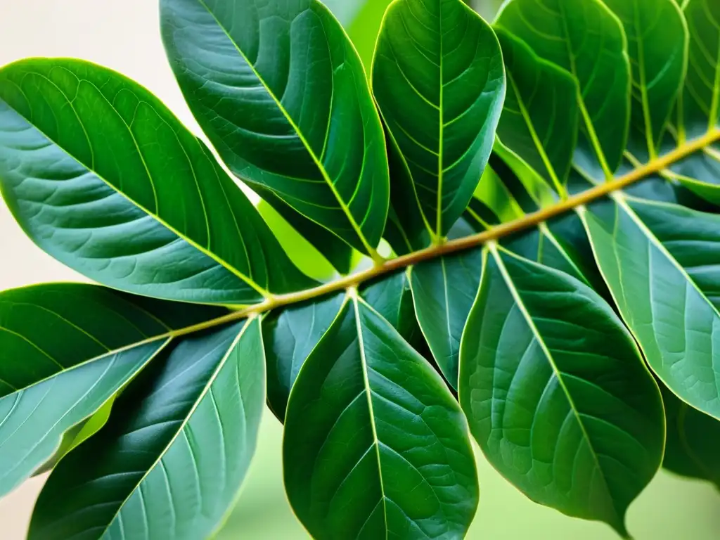 Detalle de exuberante Ficus filosófico en un fondo neutro, reflejando su belleza natural