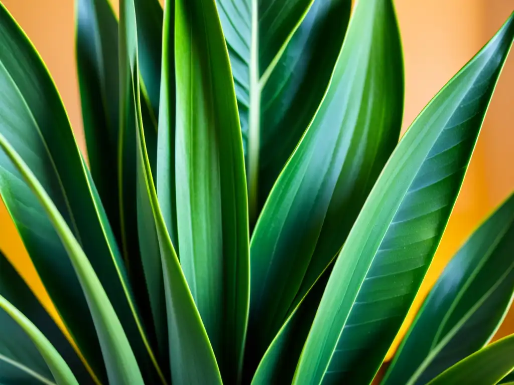 Detalle de la exuberante Sansevieria planta interior cuidados, con sus patrones y texturas resaltando bajo la luz solar