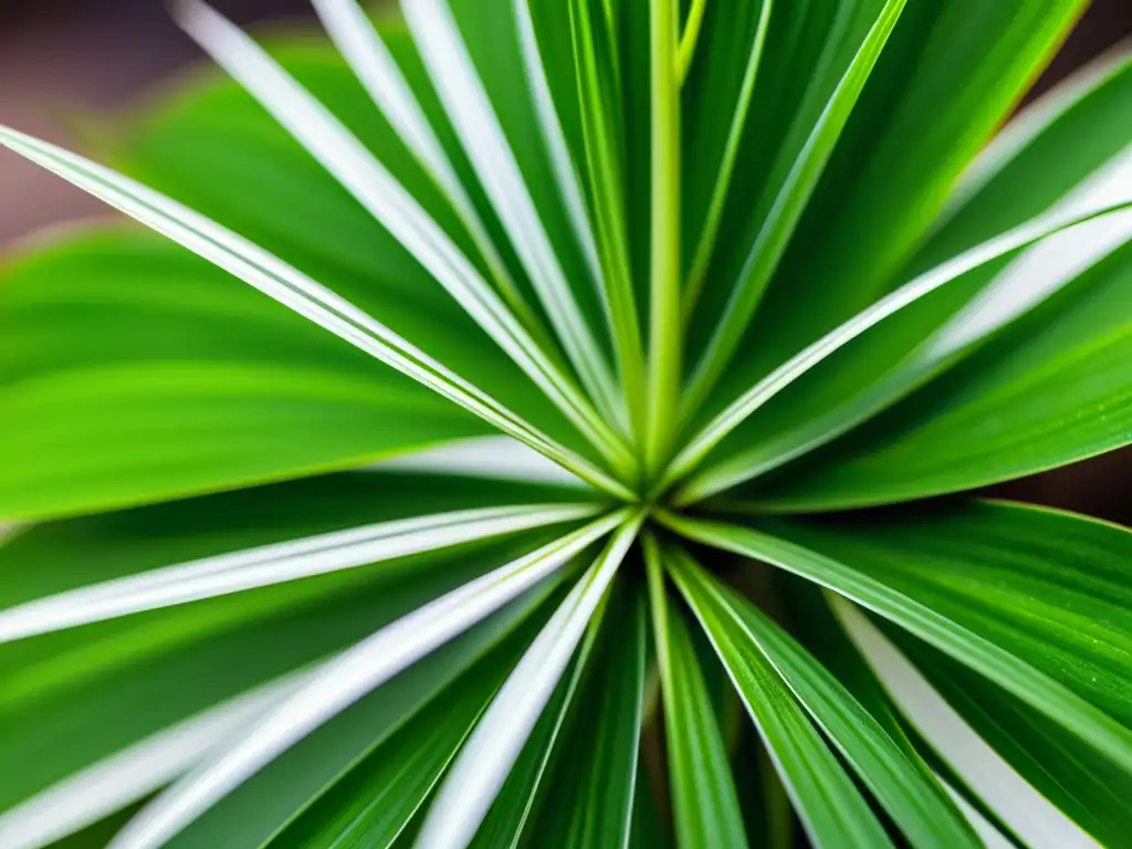 Detalle en 8k de una exuberante planta araña (Chlorophytum comosum) con hojas verdes y blancas