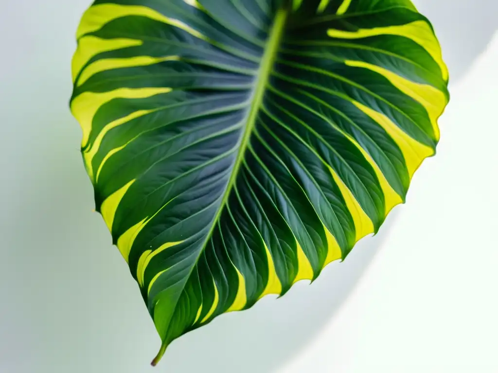 Detalle de la exuberante planta Calathea con patrones intrincados y vibrantes colores, transmitiendo serenidad y sofisticación