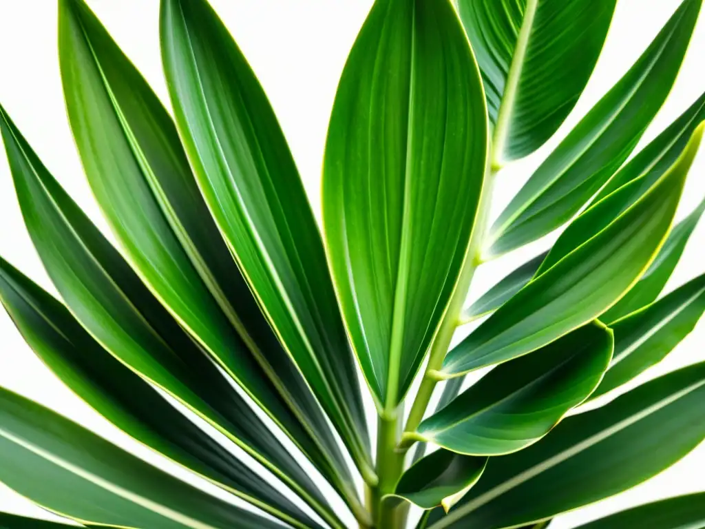 Detalle de la exuberante planta de serpiente (Sansevieria trifasciata) en fondo blanco, resaltando sus beneficios para dormir en interiores