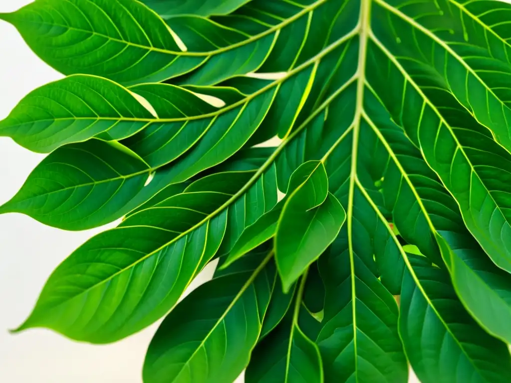 Detalle de la exuberante Schefflera en un fondo neutro, mostrando sus hojas verdes con patrones y texturas