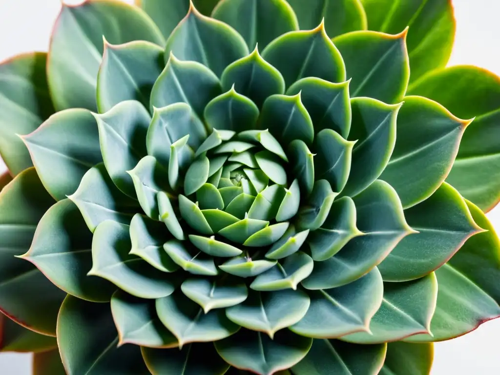 Detalle de una exuberante suculenta verde en un fondo blanco