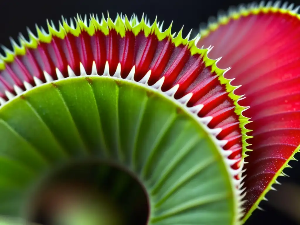 Detalle del funcionamiento de plantas carnívoras: Venus flytrap capturando insecto