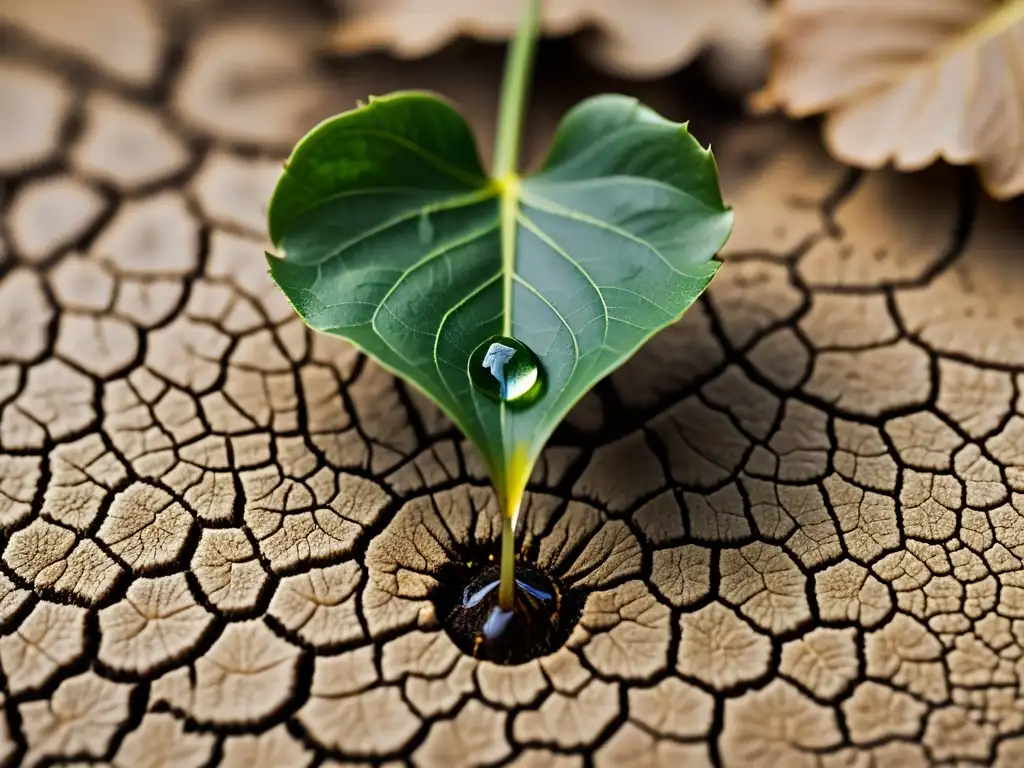 Detalle de gota de agua revitalizando planta tropical marchita en interiores