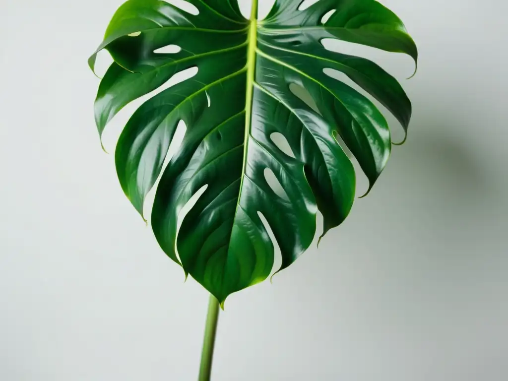 Detalle de hermosa monstera verde bañada en luz natural