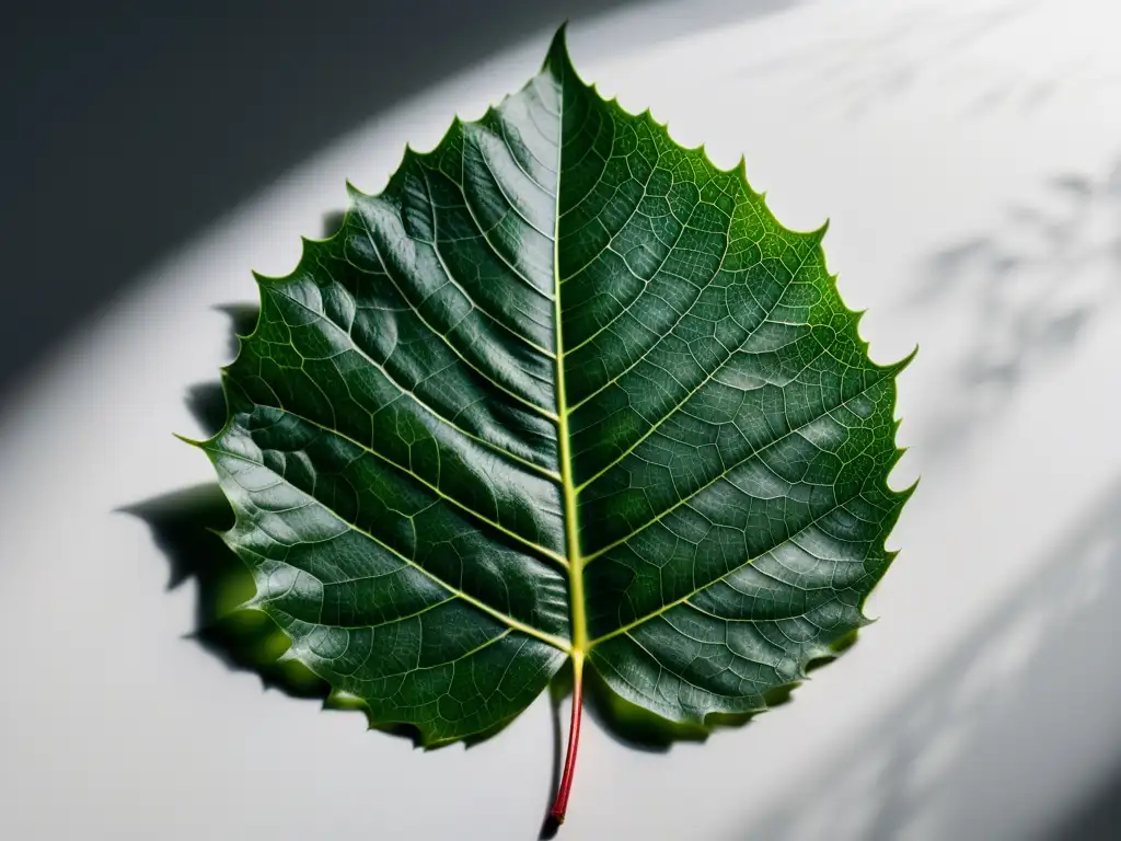Detalle asombroso de una hoja: red de venas y luz Detalle de hoja con formas y texturas orgánicas en escultura, destacando la red de venas y luces y sombras