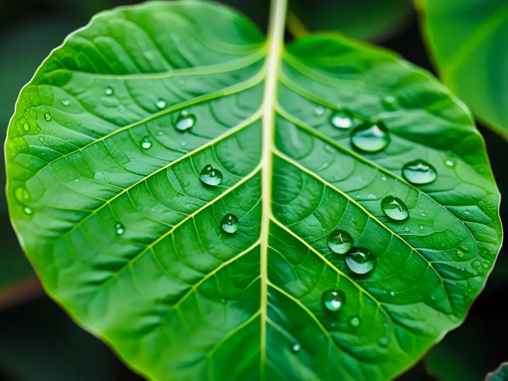 Detalle de hoja de Syngonium Podophyllum con gotas de agua, reflejando frescura