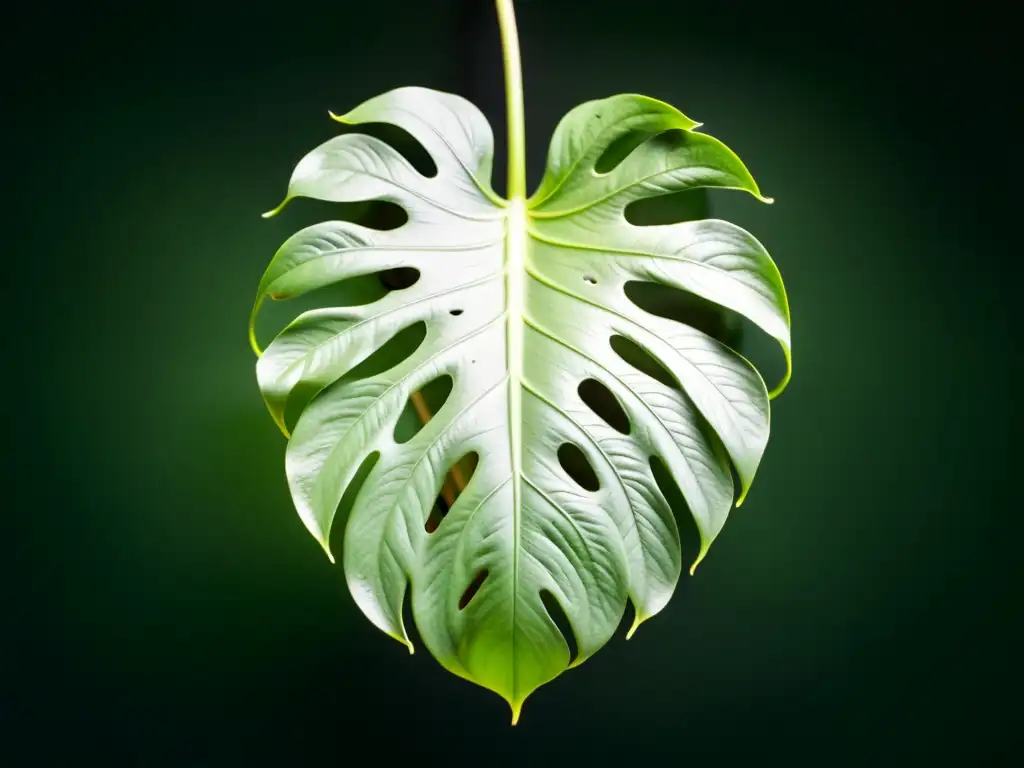 Detalle de hoja de Monstera deliciosa resaltando sus secretos de cuidado y belleza en tonos verdes