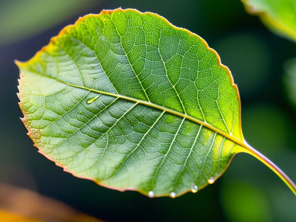 Detalle de una hoja de planta marchita y descolorida bajo estrés térmico extremo, mostrando la red de venas y cambios sutiles