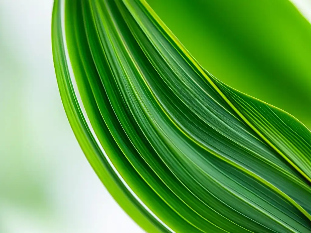 Detalle de una hoja de planta araña, con patrones y texturas en tonos verdes vibrantes