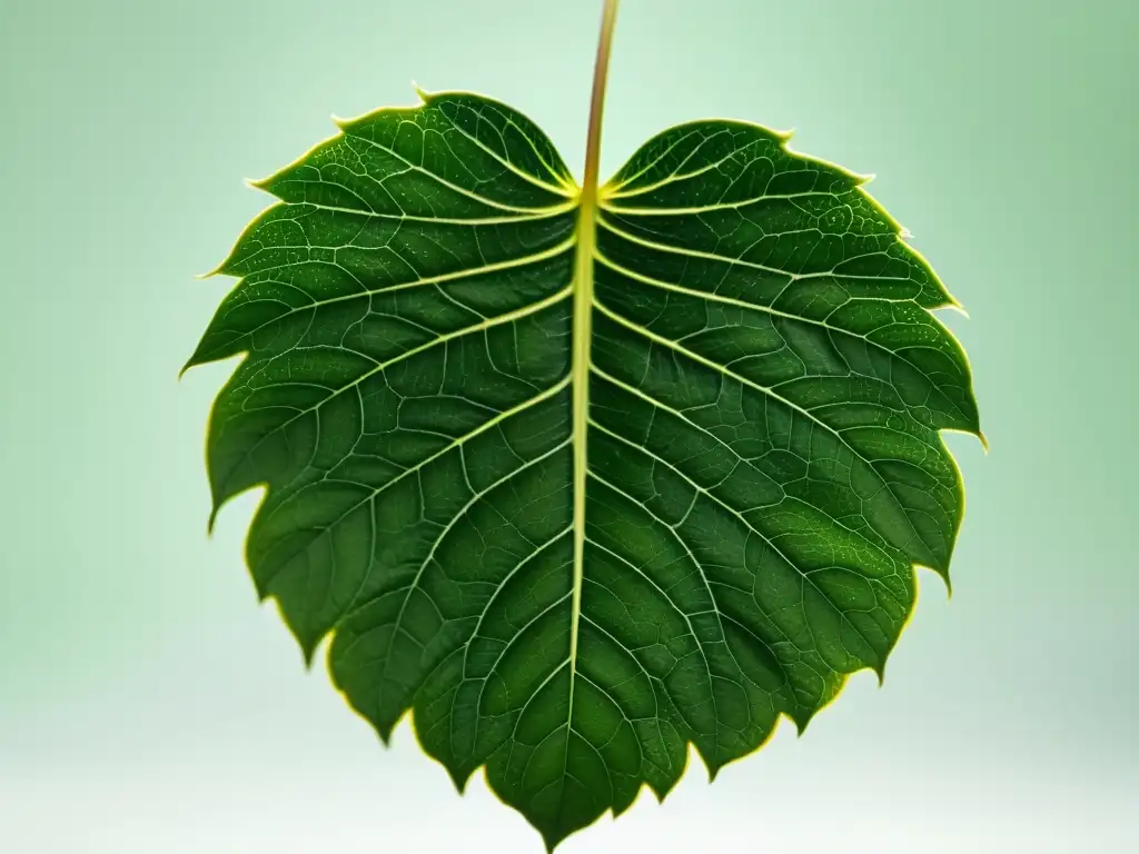 Detalle de una hoja de planta de interior verde vibrante, mostrando las venas y textura