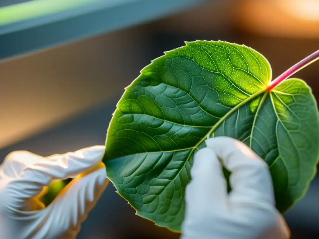 Detalle de extracción de hoja para micropropagación de plantas de interior