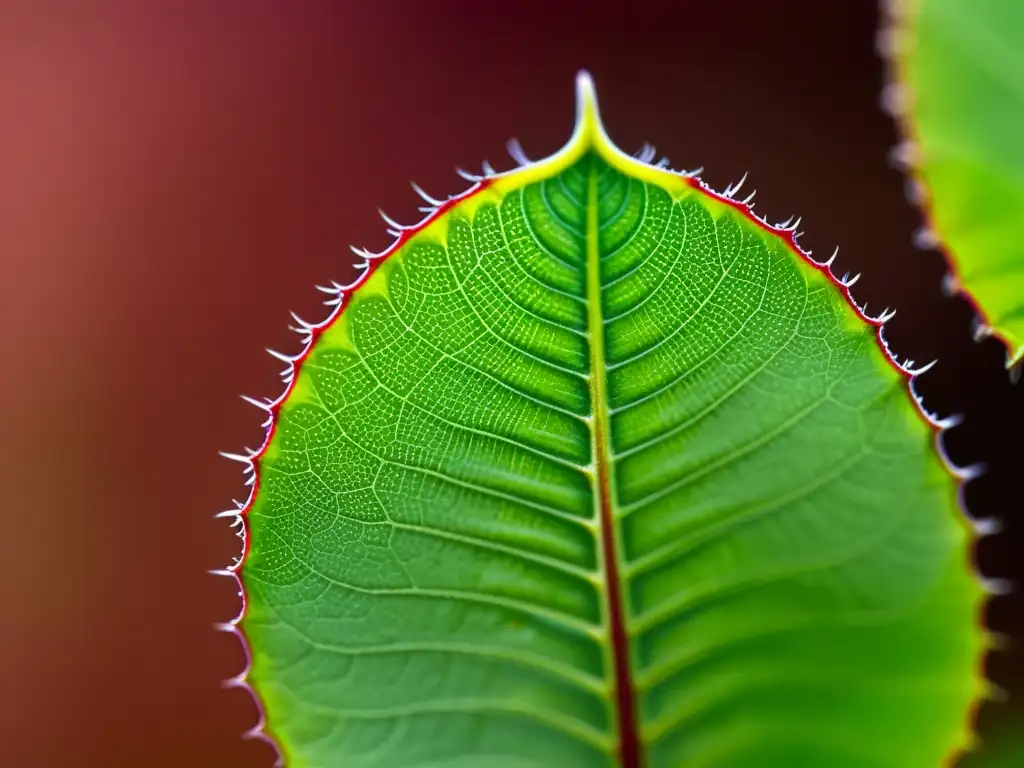 Detalle de hoja sana de Dionaea muscipula (Venus atrapamoscas) exhibiendo su textura intrincada, color verde vibrante y estructuras dentadas