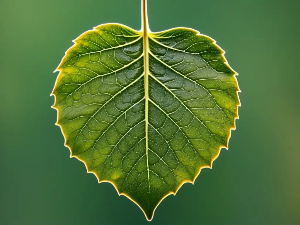 Detalle de hoja con signos de sobre riego, amarillamiento y parches translúcidos