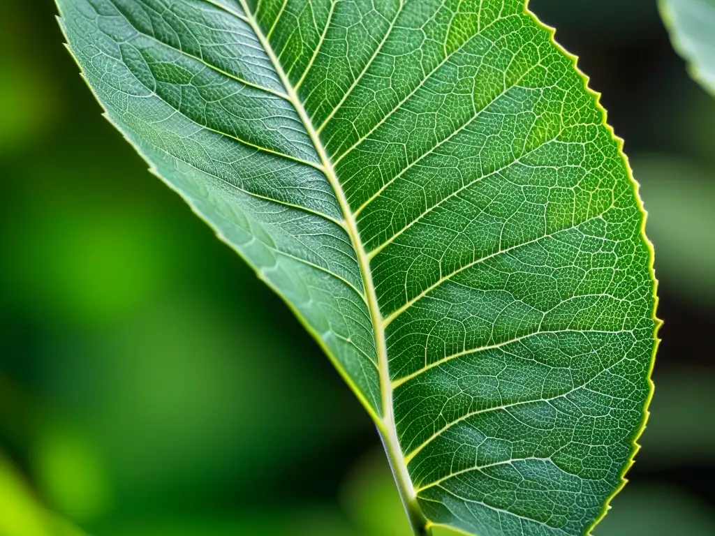 Detalle de una hoja verde vibrante bajo luz artificial, resaltando su belleza natural y mejorando pigmentación plantas luz artificial