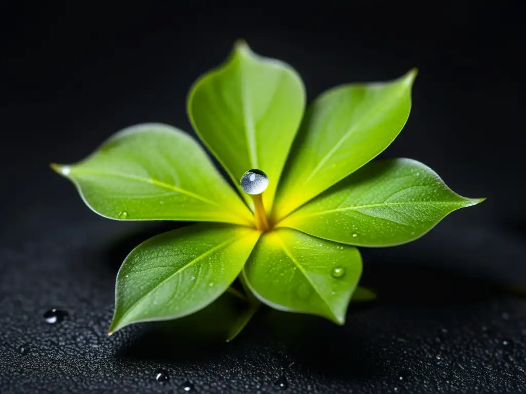 Detalle de hojas pegajosas de Pinguicula con gotas atrapadoras