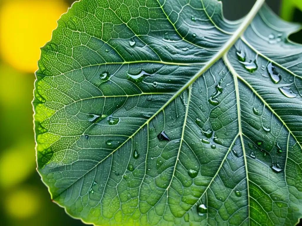 Detalle impactante de una hoja verde con manchas negras por infección fúngica