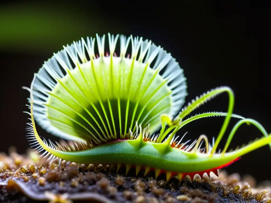 Detalle impresionante de una Venus atrapamoscas capturando una mosca