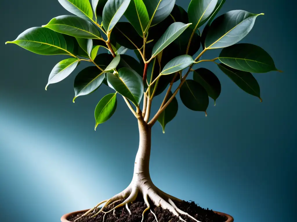 Detalle impresionante del enraizamiento aéreo de Ficus, exaltando su belleza natural y proceso de clonación