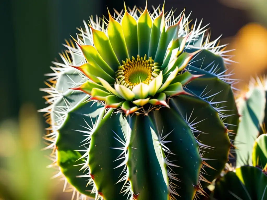 Detalle impresionante de un cactus exótico vibrante y saludable, destacando sus patrones y texturas