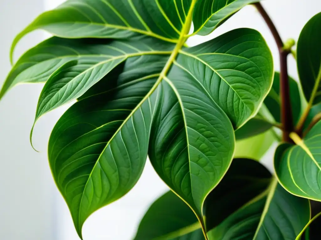 Detalle impresionante de una exuberante planta de interior, con patrones y texturas delicadas en las hojas