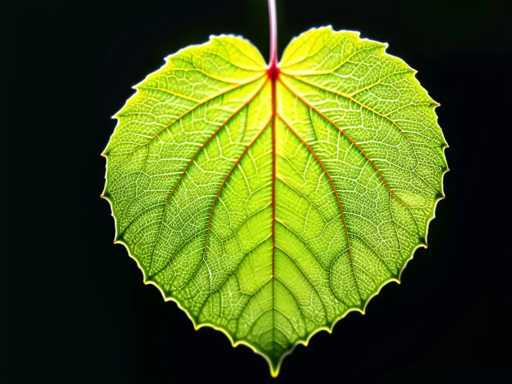 Detalle impresionante de una hoja de begonia, mostrando sus intrincadas venas y textura