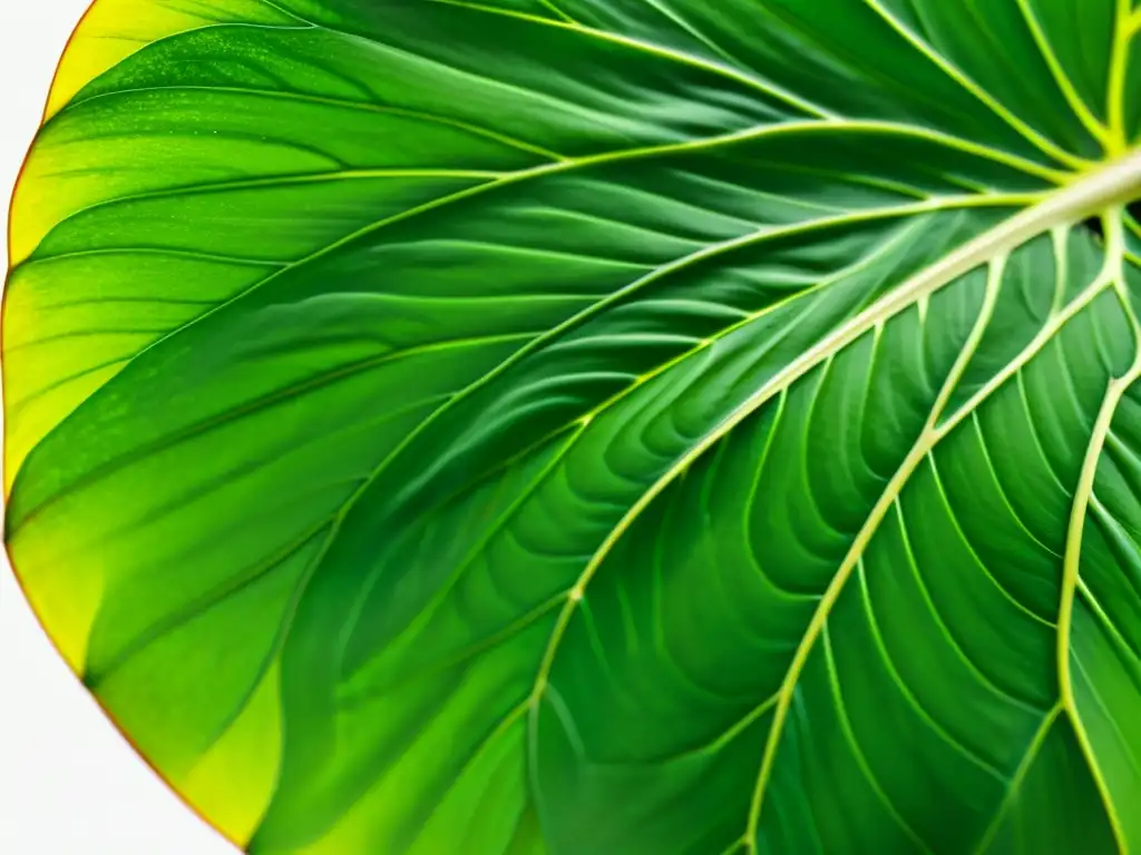 Detalle impresionante de una hoja de monstera deliciosa en un fondo blanco