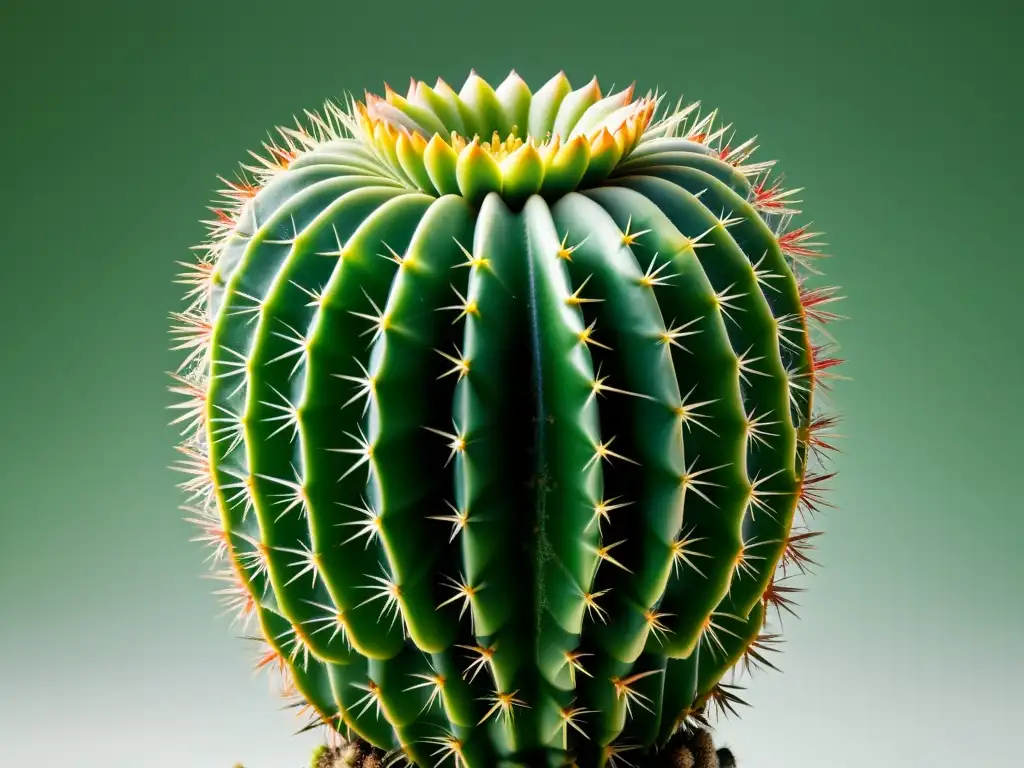 Detalle de injertos de cactus para coleccionistas: fusión perfecta de dos cactus con incisiones precisas y vibrante color verde