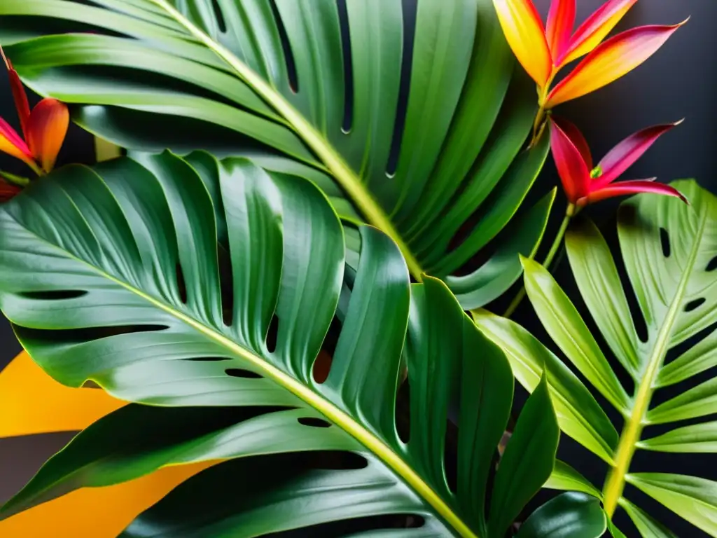 Detalle de jardín interior tropical exuberante