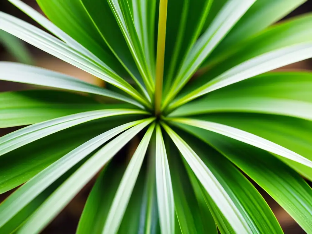 Detalle de las intrincadas hojas de una planta araña, resaltando su diseño intrínseco y simetría natural