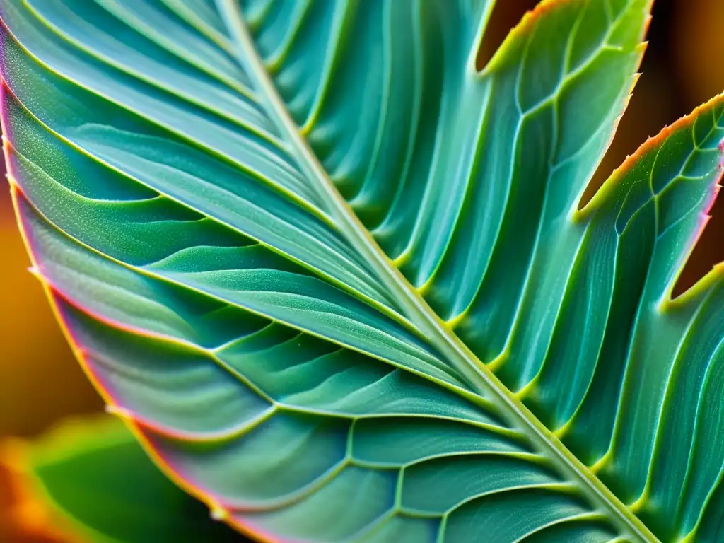 Detalle microscópico de la textura intrincada de una hoja de planta suculenta