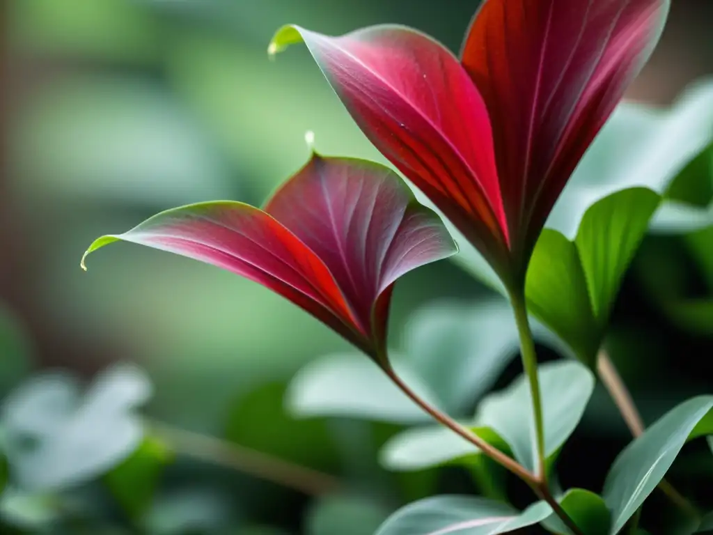 Detalle del movimiento de las hojas Oxalis Triangularis, danzando con gracia y elegancia en el suave fondo borroso