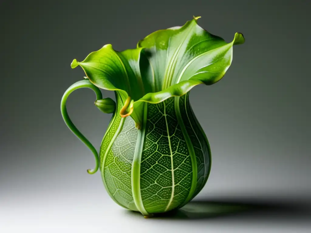 Detalle de una planta carnívora interior con patrones intrincados en sus hojas verdes