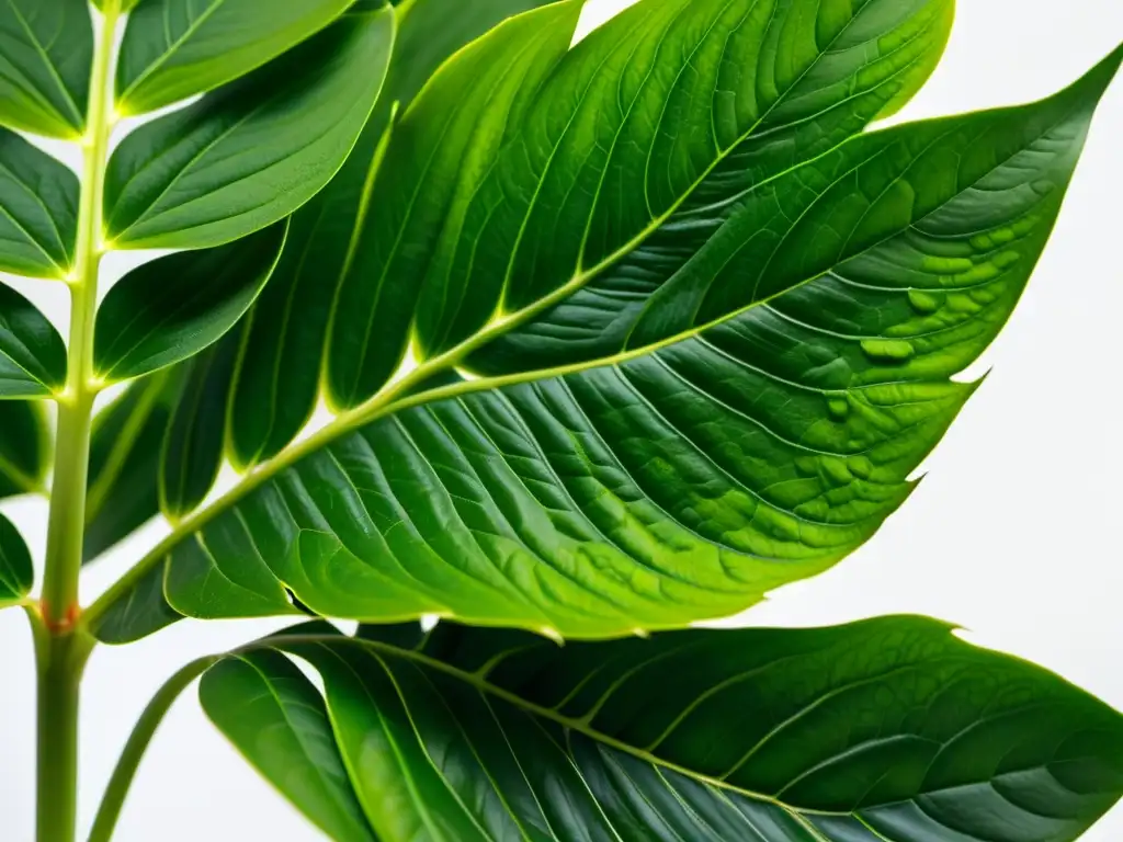 Detalle de planta de interior, fotografiando ciclo vida plantas interior, exuberante y elegante en contraste con fondo blanco