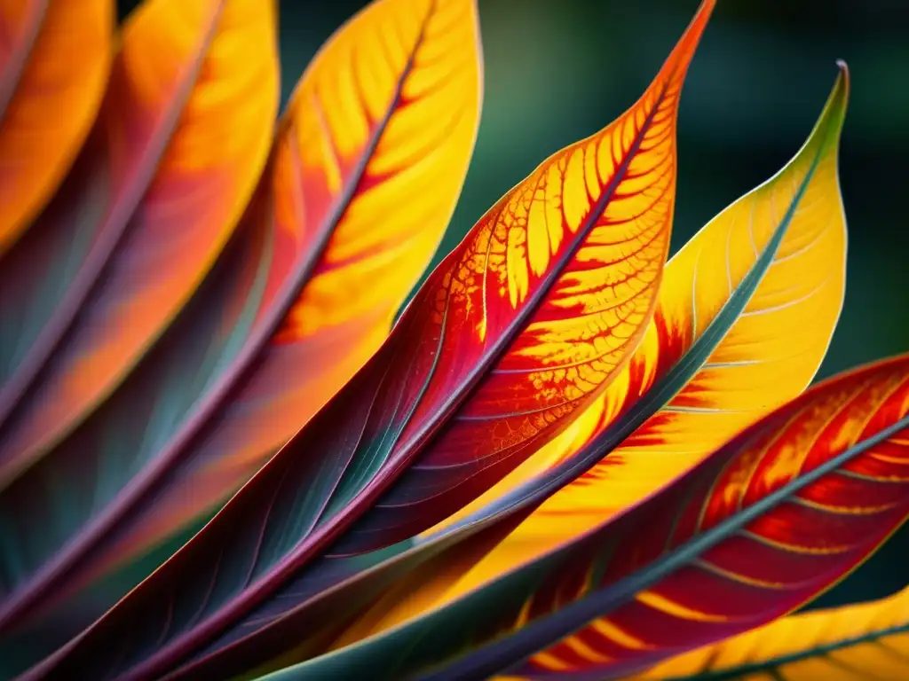 Detalle de planta de fuego con hojas rojas y naranjas, en un fondo minimalista