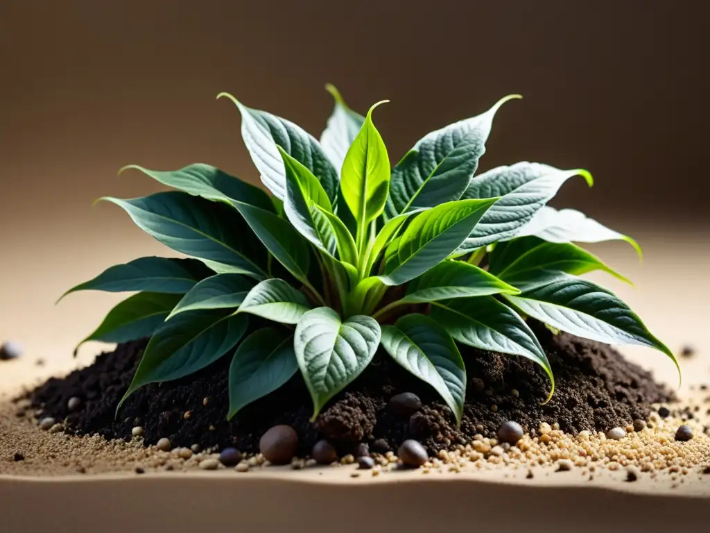 Detalle de planta de interior en suelo ideal