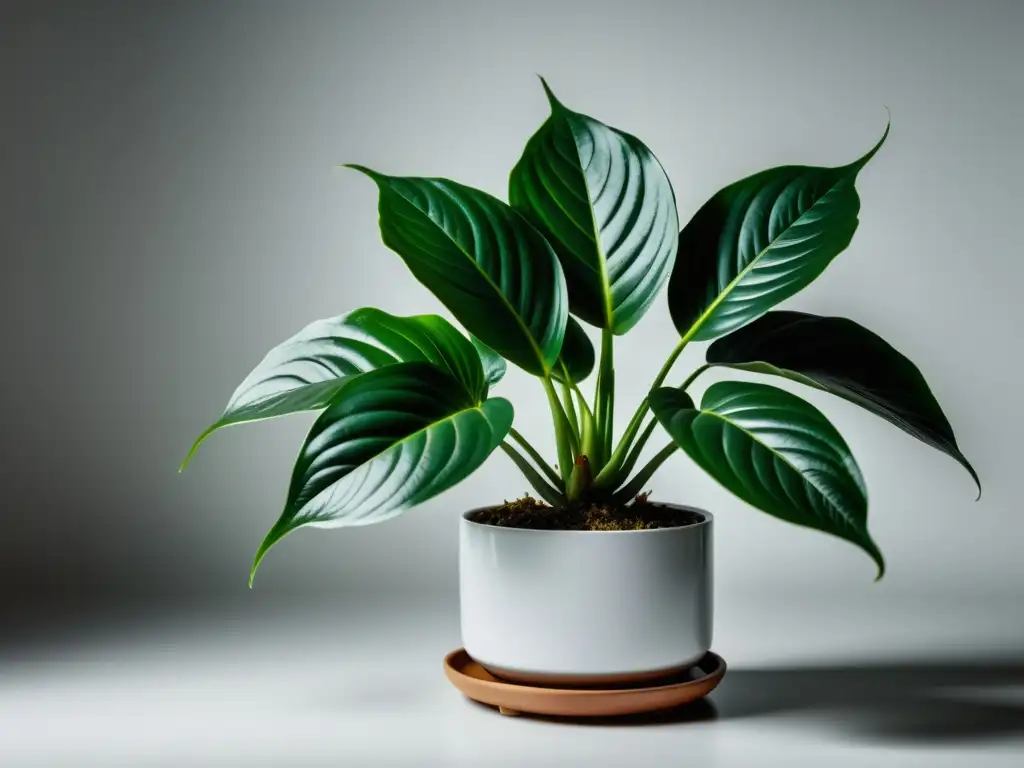 Detalle de planta de interior vibrante y saludable en fondo blanco