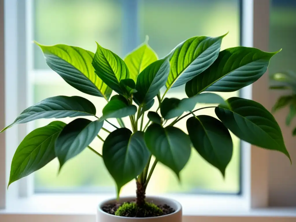 Detalle de planta de interior vibrante, bañada en luz natural