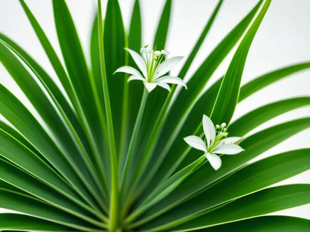 Detalle de planta de araña verde exuberante en fondo blanco, transmite equilibrio hormonal y belleza natural de plantas de interior