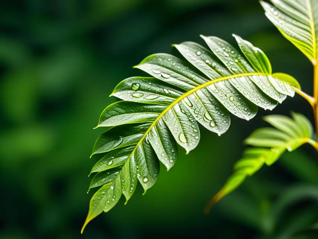 Detalle de planta verde exuberante con gotas de agua, prevención plagas por exceso riego