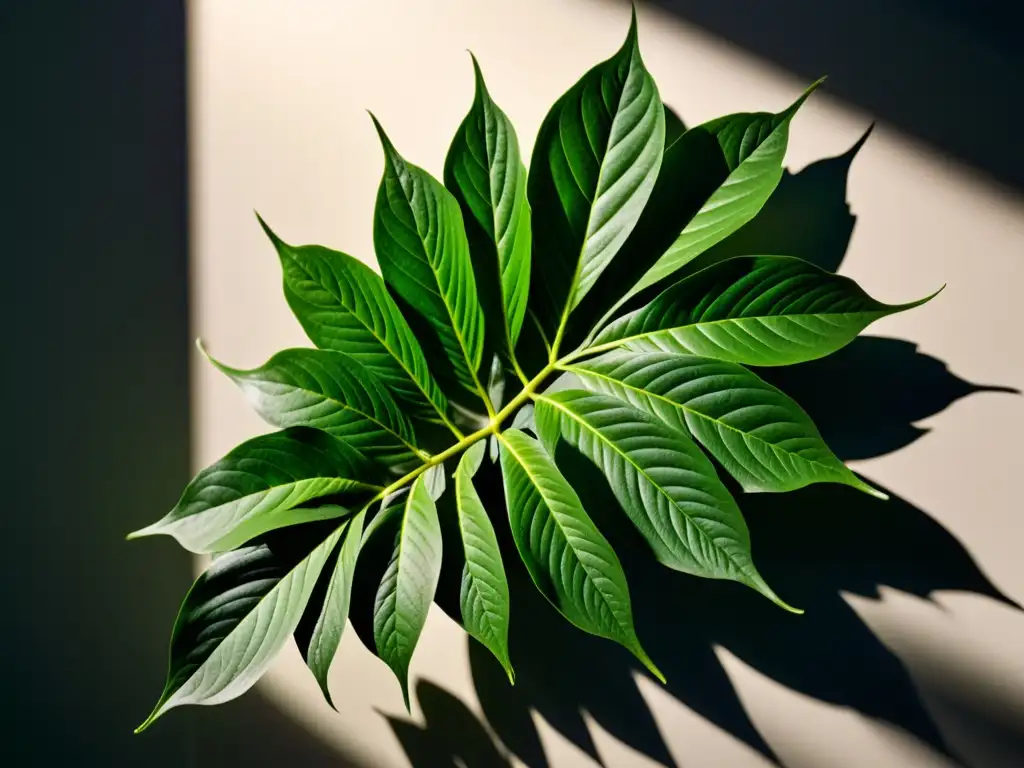 Detalle de planta verde en sombras y luces, destacando texturas