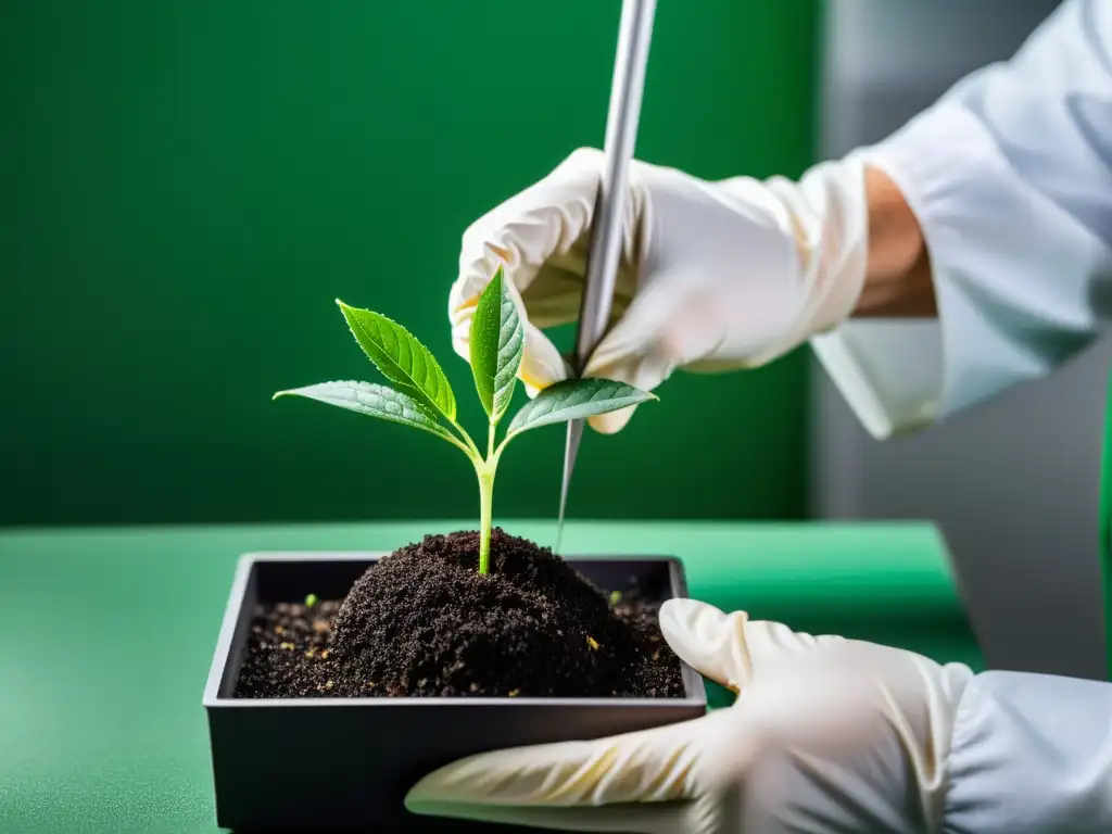 Proceso de Injerto de Plantas: Detalles Exquisitos Detalle preciso de injerto de planta de interior con métodos avanzados, resaltando la destreza del horticultor