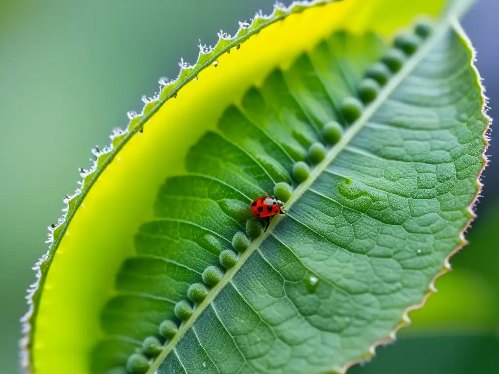 Detalle de pulgones en hoja verde de planta de interior, resaltando la necesidad de erradicar pulgón en plantas de interior