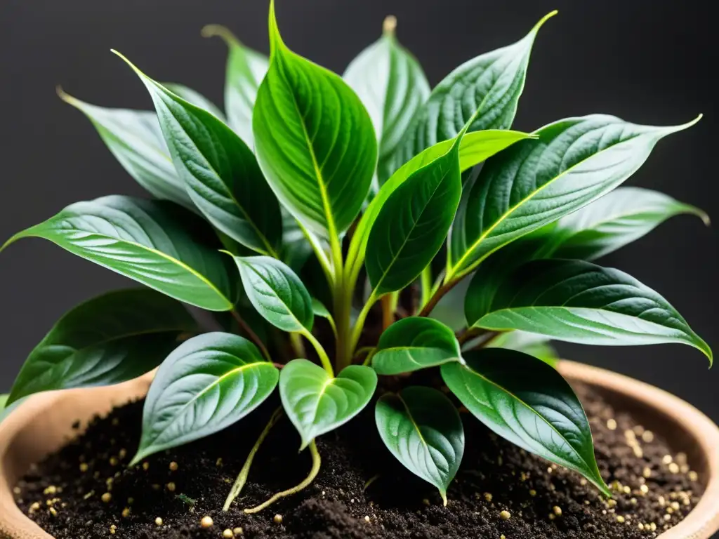 Detalle de las raíces de una planta de interior saludable resaltando la importancia del pH para su bienestar