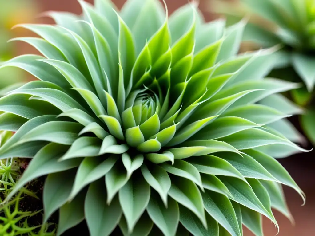 Detalle de musgo de reno suave con planta aérea verde vibrante