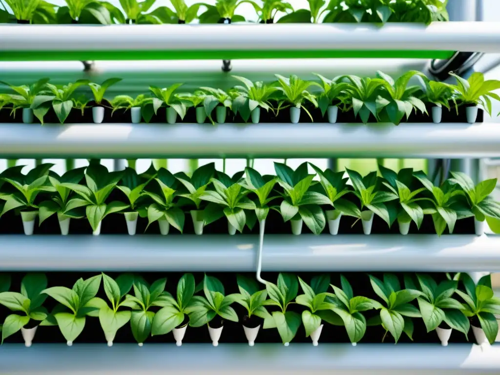 Detalle de sistema hidropónico: reutilización agua, diseño eficiente y sostenible